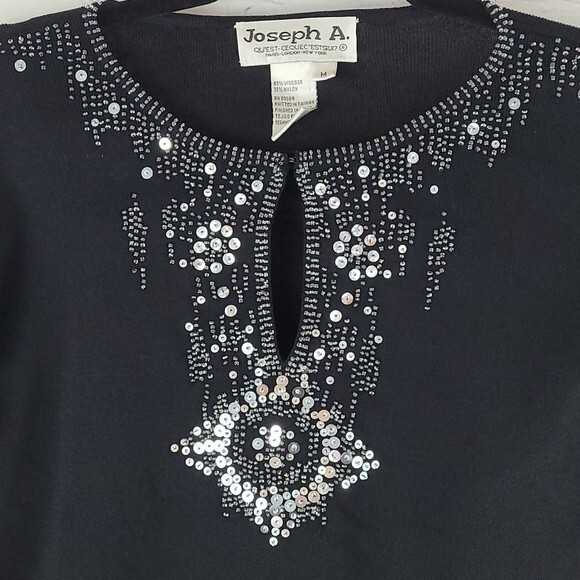 Joseph A. Black 3/4 sleeve Sequins and Beaded Top With Key Hole Neckline. Size M - Picture 3 of 7